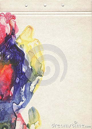 A sheet of notebook stained with multicolored watercolors. Artistic template for creative design. Stock Photo