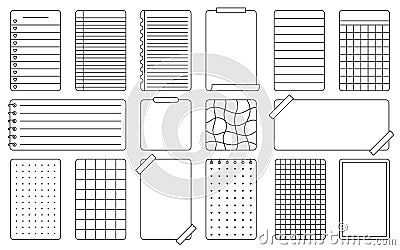 Sheet notepad sticker planner list black line set Vector Illustration