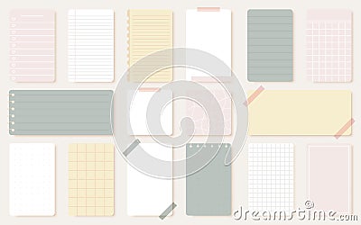 Sheet notepad sticker planner list pastel flat set Vector Illustration