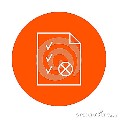 Sheet of paper with a folded corner, ticks and a seal, a monochrome round icon, a flat style Stock Photo