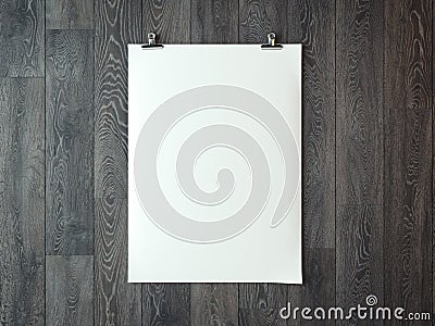 Sheet of paper with metal clips. 3d rendering Stock Photo