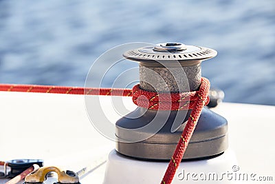 Sheet on the winch a yacht Stock Photo