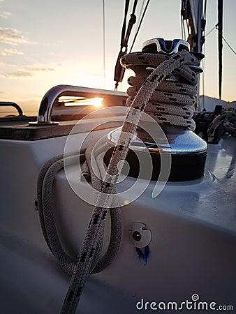 Sheet on a yacht on a winch Stock Photo