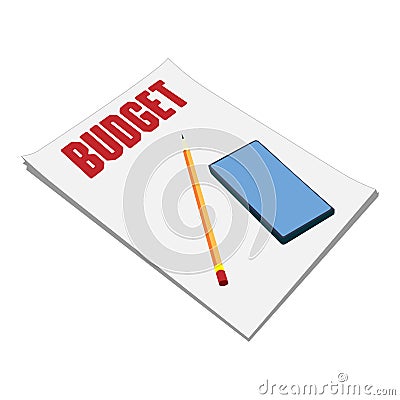 Sheets of paper budget plan, pencil, and smartphone on the table. Vector Illustration