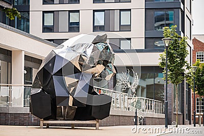 Sheffield China Town South Yorkshire City Centre polygon angular shiny stainless steel chrome panda Editorial Stock Photo