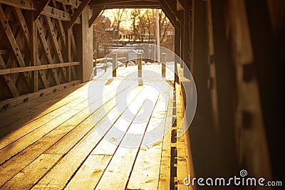 Sheffield Massachusetts covered bridge sunset Stock Photo