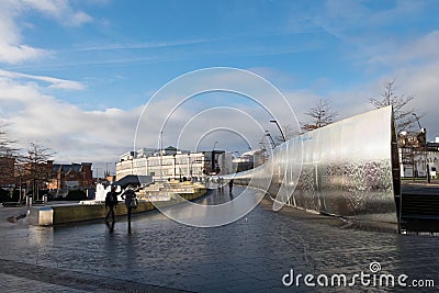 Sheffield Sheaf Square, a public space with large fountain near the railway station Editorial Stock Photo