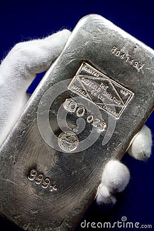 Sheffield Smelting Company, England - 100 Ounce Silver Bullion Bar Editorial Stock Photo
