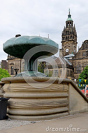Sheffield Town Hall with fountains in Sheffield. England Editorial Stock Photo