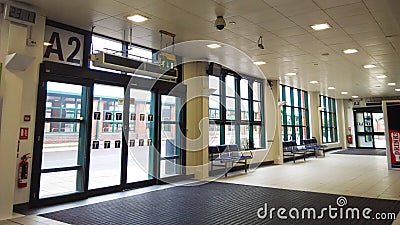 Meadowhall Interchange bus and coach shelter terminal interior in morning Editorial Stock Photo