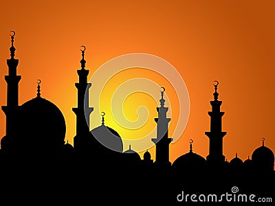 Sheikh mosque sunset United Arab Emirates uae postcard background Muslim Islamic vector illustration Saudi Arabia congratulations Vector Illustration