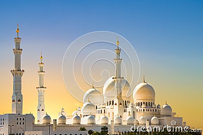 Sheikh Zayed Grand Mosque, Abu Dhabi, sunrise at grand mosque, Abu Dhabi Stock Photo