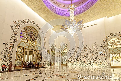 The Sheikh Zayed Grand Mosque interior is richly decorated with marble and floral mosaics Editorial Stock Photo