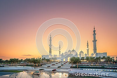 Sheikh Zayed Grand Mosque at sunset Abu-Dhabi, UAE Stock Photo