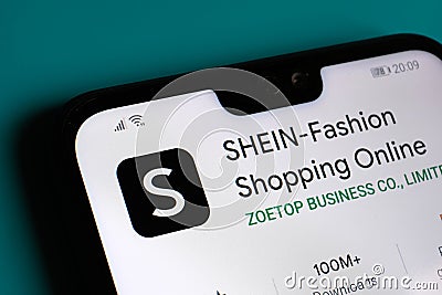 SHEIN Fashion app seen on the corner of mobile phone Editorial Stock Photo