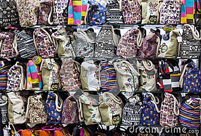 Shelf with fashion bags Stock Photo