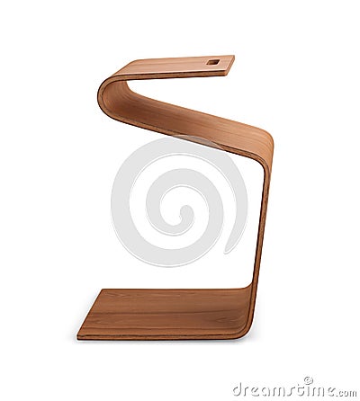 Shelf, rack for magazines, newspapers, books. Wood organizer. Modern designer. Shelf isolated on white background. Series of Stock Photo