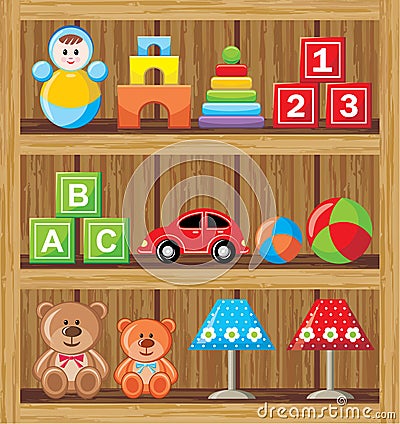 Shelfs with toys Vector Illustration