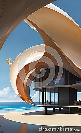 Shell and clamshell canopy with brackets and beautiful shape, modern building materials, non-traditional shape Cartoon Illustration