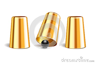 Shell game. Three thimbles and a ball Vector Illustration