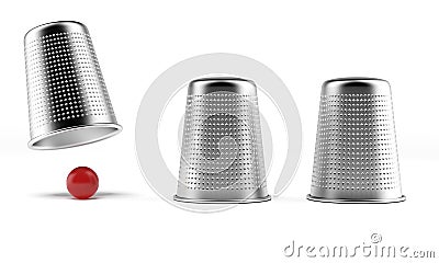 A shell game: three thimbles and a ball Stock Photo