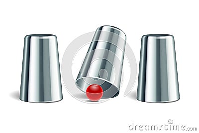 Shell game. Three thimbles and ball. Vector Illustration