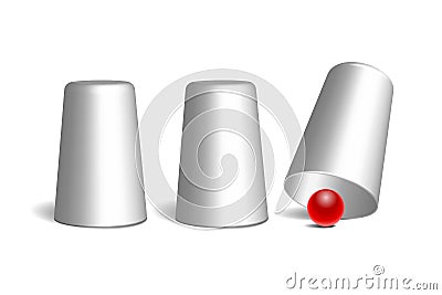 Shell game. Three thimbles and ball. Vector Illustration