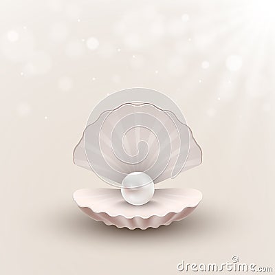 Shell with pearl inside on abstract background Vector Illustration