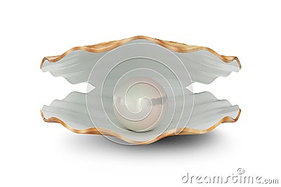 Shell with pearl inside. Natural open pearl shell. 3D illustration Cartoon Illustration