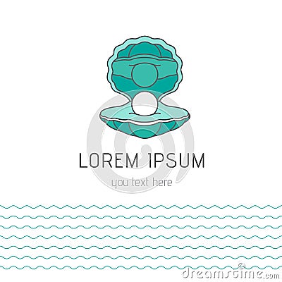 Shell with a pearl, logo design. Powder box stylized. Flat style Vector Illustration