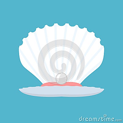 Shell with pearl. Open conch. Production of natural pearls Vector Illustration