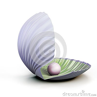 Shell pearl on white background. Cartoon Illustration