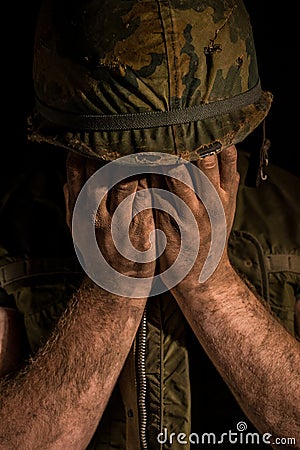 Shell shocked US Marine - Vietnam War Stock Photo