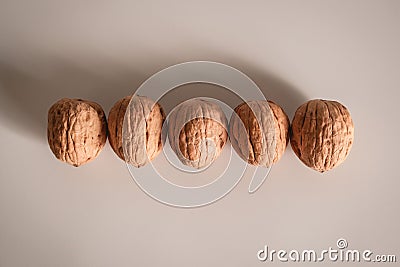 Shelled walnuts. Being smart vs. stupid. Accurate solutions lead to success, efficiency, smartness, cleverness let you avoid Stock Photo