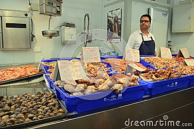 Shellfish for sale at Cadiz fish Market Editorial Stock Photo