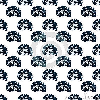 Shells seamless pattern. Repeat vector background. Spiral seashell pattern for textile design. Simple monochrome backdrop Vector Illustration