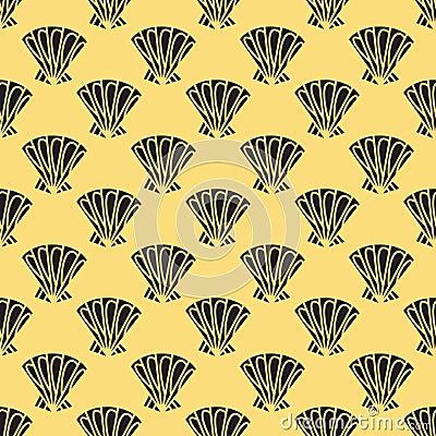 Shells seamless pattern on yellow background. Modern textile design Vector Illustration