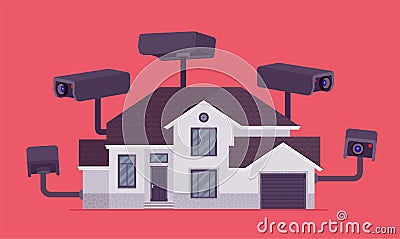 Sheltering house with many cameras Vector Illustration