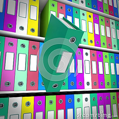 Shelves Of Files With One Falling For Getting Paperwork Organize Stock Photo