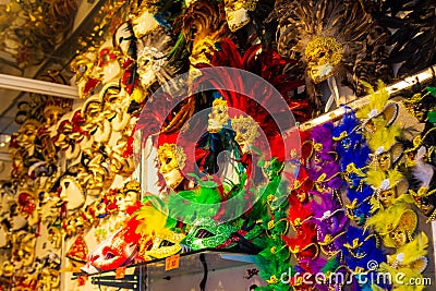 Shelves full of traditional masks and souvenirs Venice Stock Photo