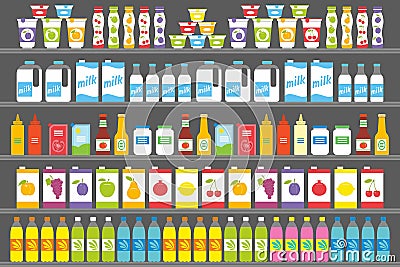 Shelves with Products and Drinks Vector Illustration