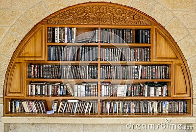 Shelves with religious books near the wailing wall in Jerusalem Editorial Stock Photo