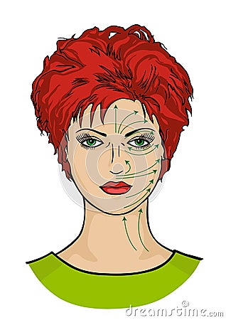 Sheme massage lines on woman face Vector Illustration
