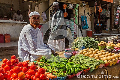 SHENDI, SUDAN - MARCH 6, 2019: Vegetables seller in Shendi, Sud Editorial Stock Photo