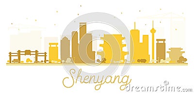 Shenyang City skyline golden silhouette. Cartoon Illustration