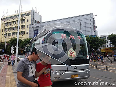 Shenzhen, China: bus for voluntary blood donation Editorial Stock Photo