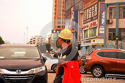 Shenzhen, China: construction workers Editorial Stock Photo