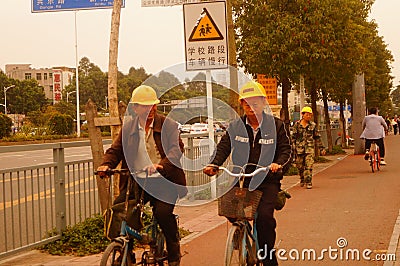 Shenzhen, China: construction workers Editorial Stock Photo