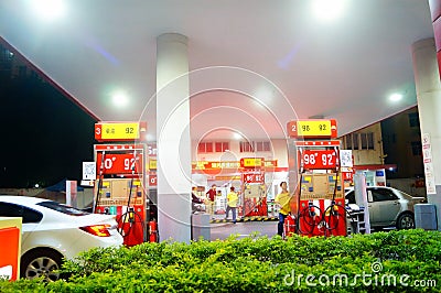 Shenzhen, China: filling station at night Editorial Stock Photo