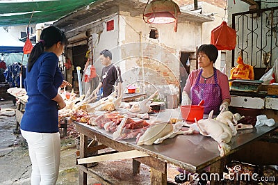 Shenzhen, China: fresh chicken stall Editorial Stock Photo